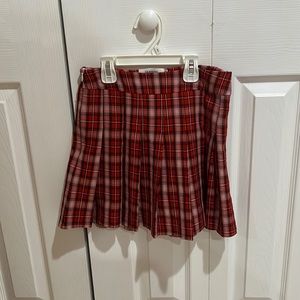 red plaid skirt